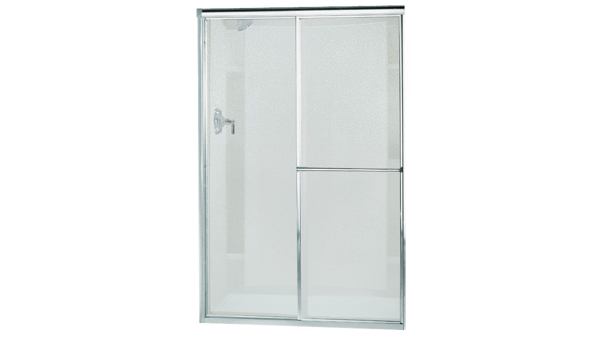 Sterling Deluxe Framed sliding shower door, 65-1/2" H x 43-7/8 - 48-7/8" W, with 1/8" thick Pebbled glass - Silver