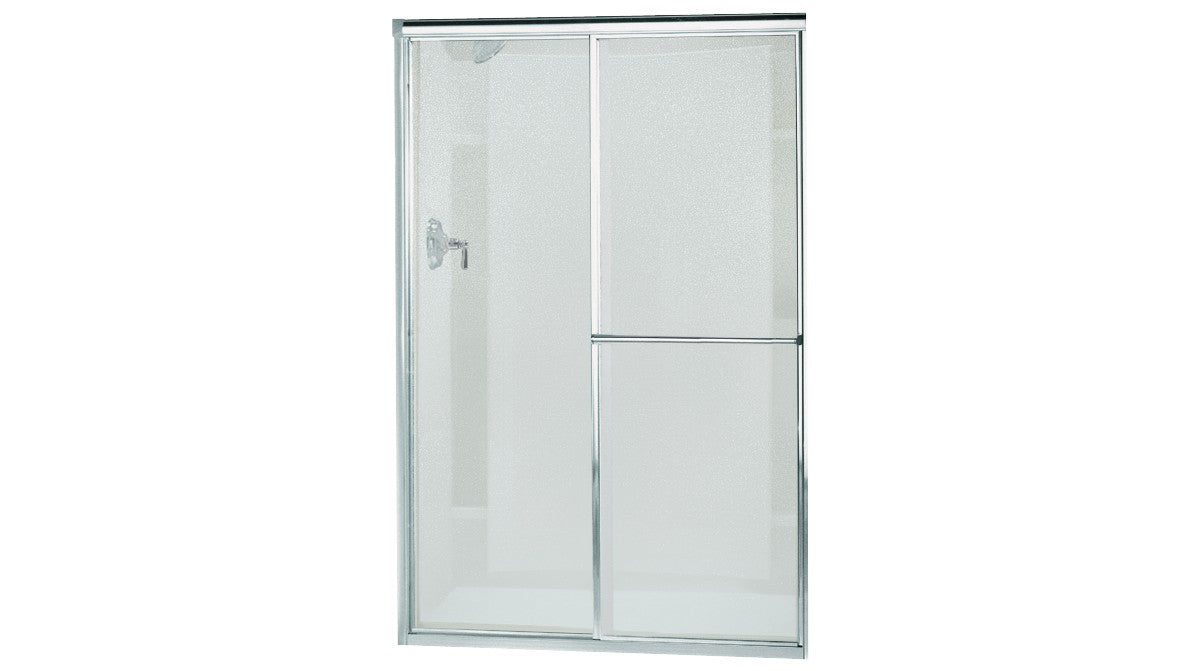 Sterling Deluxe Framed sliding shower door, 65-1/2" H x 52-3/4 - 57-3/4" W, with 1/8" thick Pebbled glass - Silver