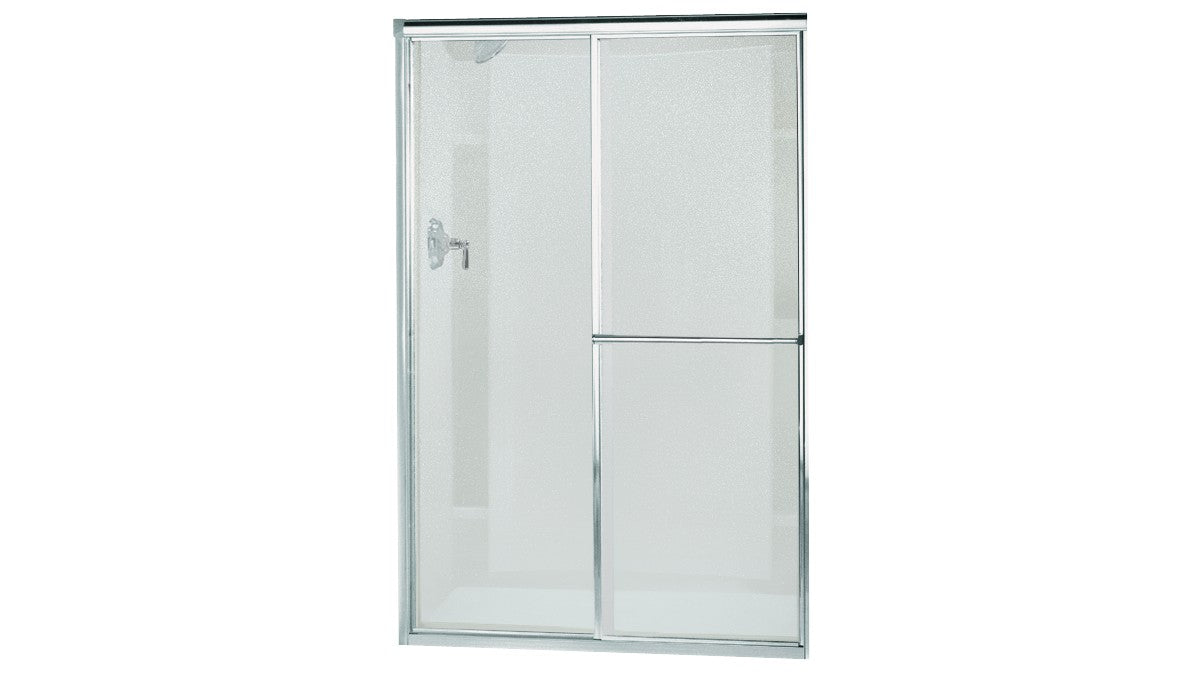 Sterling Deluxe Framed sliding shower door, 65-1/2" H x 54-3/8 - 59-3/8" W, with 1/8" thick Pebbled glass - Silver