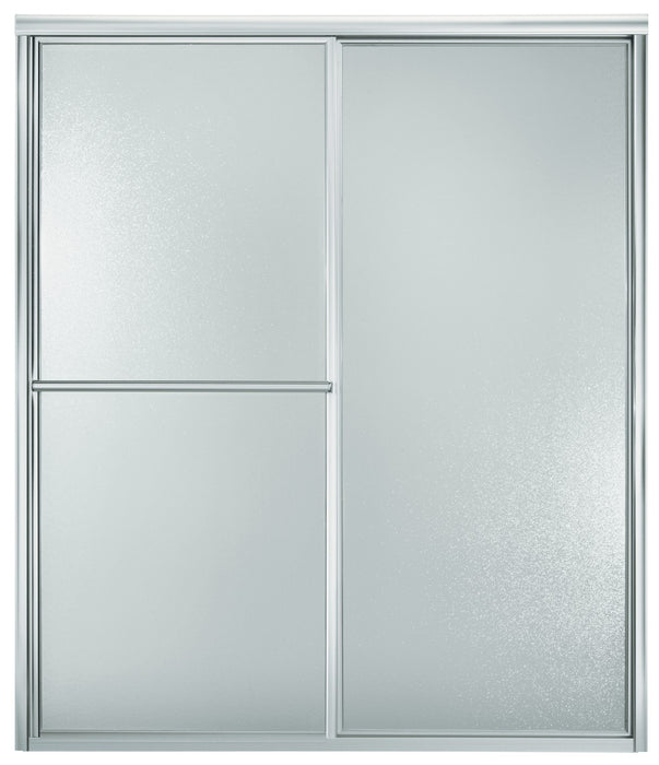 Sterling Deluxe Framed sliding shower door, 70" H x 54-3/8 - 59-3/8" W, with 1/8" thick Pebbled glass - Silver