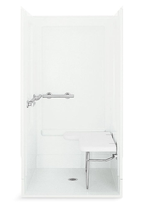 Sterling 62050115 OC-SS-39 39-3/8" x 39-3/8" Vikrell® Shower with Right Seat, Left Grab Bars, Center Drain, White