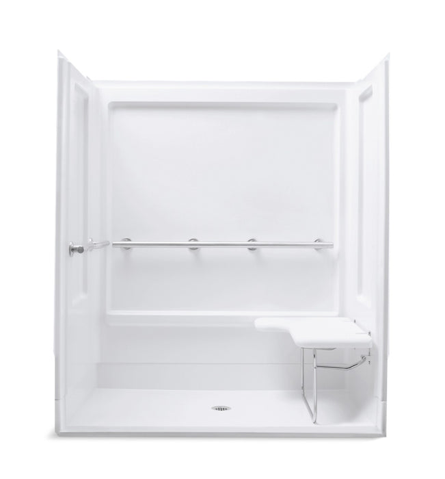 Sterling OC-SS-39 39-3/8" Vikrell seated shower end wall set with right seat, left grab bar - White