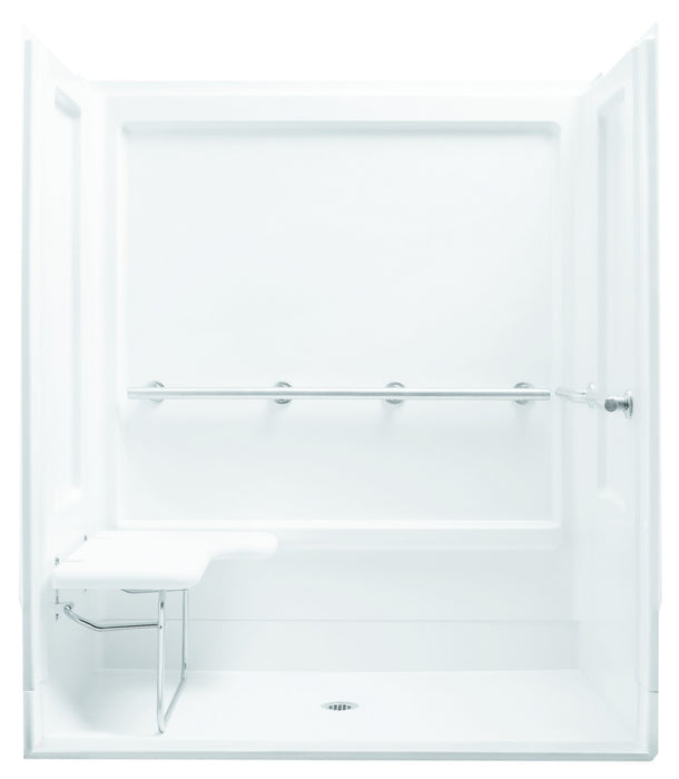 Sterling OC-SS-39 39-3/8" Vikrell seated shower end wall set with left seat, right grab bar - White