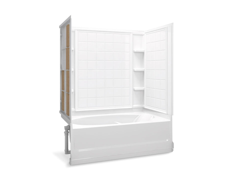 Sterling 71110118 Ensemble Tile 60" x 42" Vikrell® Bath/shower with Aging in Place Backerboards, Left Above-floor Drain, Whit