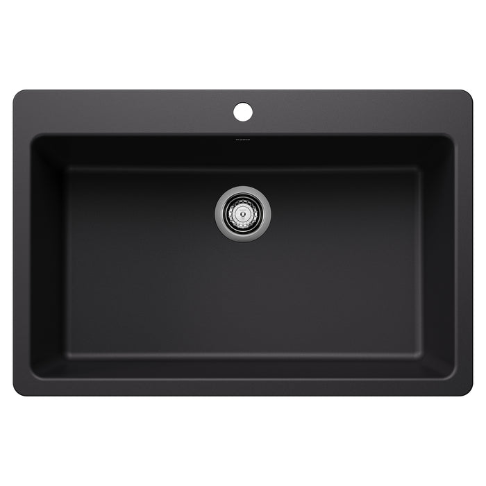 BLANCO Liven SILGRANIT 33" Super Single Dual Mount Kitchen Sink - Coal Black