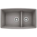BLANCO 441309 Performa 1-3/4 Double Bowl Kitchen Sink with Low Divide - Metallic Gray