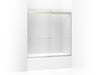 KOHLER 706007-L-NX Levity Sliding Bath Door, 62" H X 56-5/8 - 59-5/8" W, With 3/8" Thick Crystal Clear Glass And Square Towel Bar in Brushed Nickel