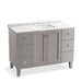 KOHLER K-99535-LGSD-1WT Poplin 48" bathroom vanity cabinet with legs, 2 doors and 6 drawers, split top drawers