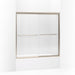 KOHLER 702200-G54-ABV Fluence Sliding Bath Door, 58-5/16" H X 56-5/8 - 59-5/8" W, With 1/4" Thick Falling Lines Glass in Anodized Brushed Bronze