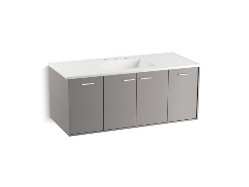 KOHLER K-99544-SD-1WT Jute 48" wall-hung bathroom vanity cabinet with 2 doors and 2 drawers, split top drawer