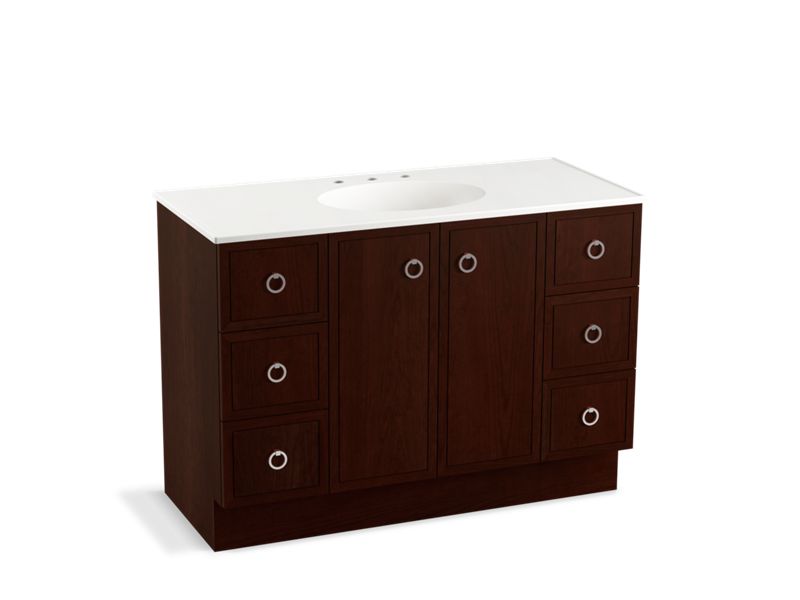 KOHLER K-99509-TK-1WG Jacquard 48" bathroom vanity cabinet with toe kick, 2 doors and 6 drawers