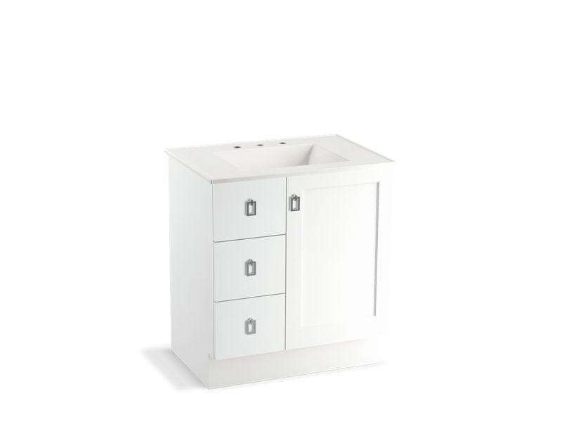 KOHLER K-99530-TKL-1WA Poplin 30" bathroom vanity cabinet with toe kick, 1 door and 3 drawers on left