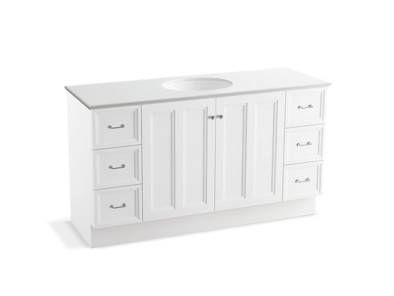 KOHLER K-99523-TK-1WA Damask 60" bathroom vanity cabinet with toe kick, 2 doors and 6 drawers