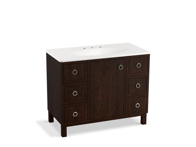 KOHLER K-99564-LG-1WB Jacquard 42" bathroom vanity cabinet with furniture legs, 1 door and 6 drawers