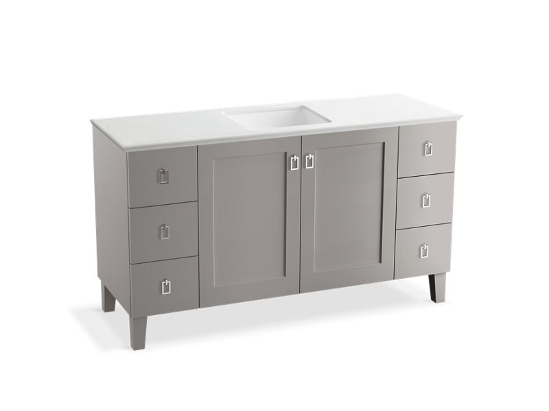 KOHLER K-99536-LG-1WT Poplin 60" bathroom vanity cabinet with legs, 2 doors and 6 drawers