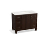 KOHLER K-99563-LG-1WB Damask 42" bathroom vanity cabinet with furniture legs, 1 door and 6 drawers