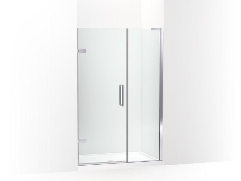KOHLER 27604-10L-SHP Composed 45-1/4"–46" W X 71-1/2" H Frameless Pivot Shower Door With 3/8" Crystal Clear Glass And Back-To-Back Vertical Door Pulls in Bright Polished Silver