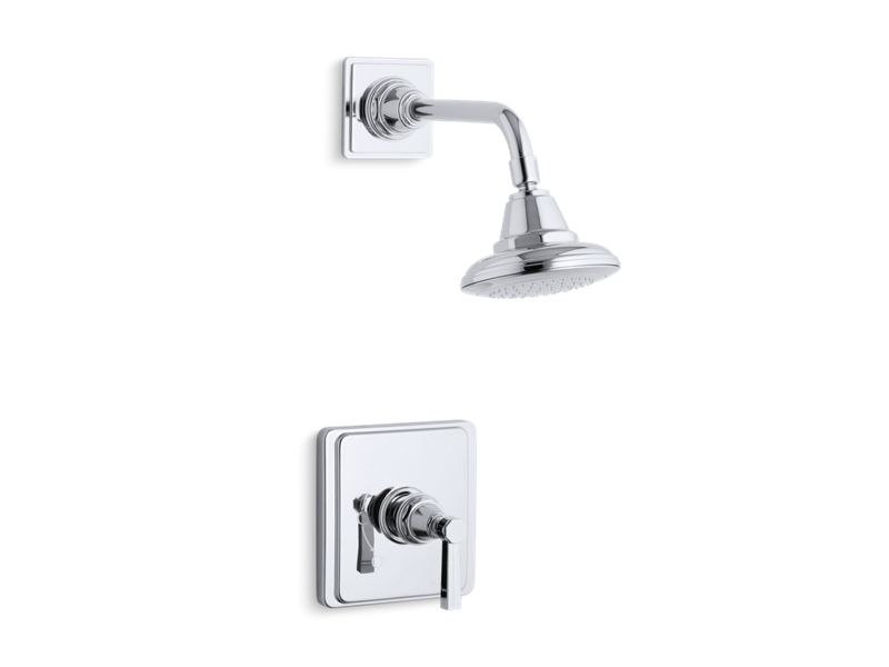 KOHLER TS13134-4B-CP Pinstripe Rite-Temp(R) Shower Valve Trim With Lever Handle And 2.5 Gpm Showerhead in Polished Chrome