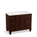 KOHLER K-99563-LG-1WG Damask 42" bathroom vanity cabinet with furniture legs, 1 door and 6 drawers