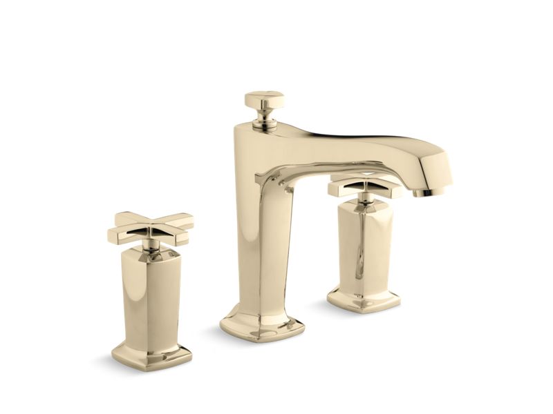 KOHLER T16236-3-AF Margaux Deck-Mount Bath Faucet Trim For High-Flow Valve With Diverter Spout And Cross Handles, Valve Not Included in Vibrant French Gold