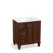 KOHLER K-99517-LGL-1WE Damask 30" bathroom vanity cabinet with furniture legs, 1 door and 3 drawers on left