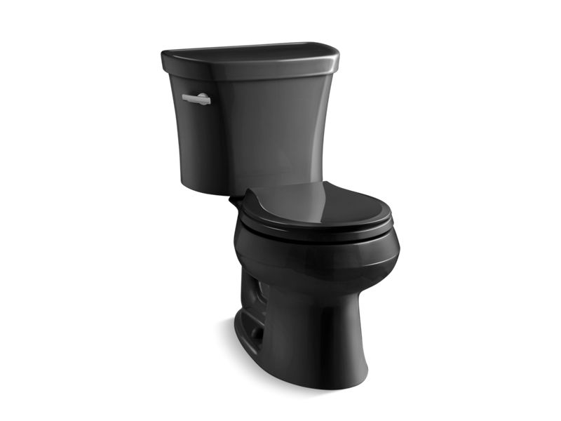 KOHLER 3947-T-7 Wellworth Two-Piece Round-Front 1.28 Gpf Toilet With Tank Cover Locks And 14" Rough-In in Black