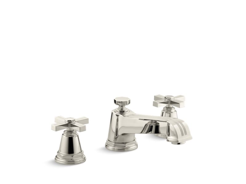 KOHLER T13140-3B-SN Pinstripe Deck-Mount Bath Faucet Trim For High-Flow Valve With Cross Handles, Valve Not Included in Vibrant Polished Brass