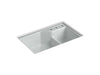 KOHLER K-6411-3 Indio 33" x 21-1/8" x 9-3/4" Smart Divide undermount double-bowl large/small workstation kitchen sink...