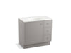 KOHLER K-99507-TKR-1WT Jacquard 36" bathroom vanity cabinet with toe kick, 1 door and 3 drawers on right