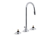 KOHLER 7435-KN-CP Triton 0.5 Gpm Widespread Commercial Bathroom Sink Base Faucet With Gooseneck Spout And Pop-Up Drain, Requires Handles in Polished Chrome