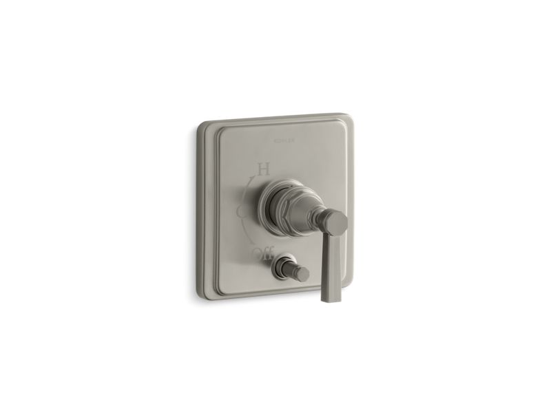 KOHLER T98757-4B-BN Pinstripe Rite-Temp(R) Pressure-Balancing Valve Trim With Diverter And Grooved Lever Handle, Valve Not Included in Vibrant Brushed Nickel