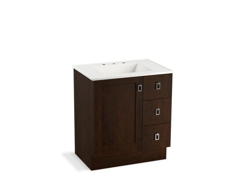 KOHLER K-99530-TKR-1WB Poplin 30" bathroom vanity cabinet with toe kick, 1 door and 3 drawers on right