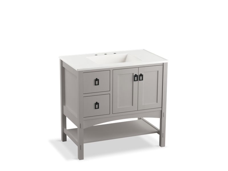 KOHLER K-99556-L-1WT Marabou 36" bathroom vanity cabinet with 2 doors and 2 drawers on left