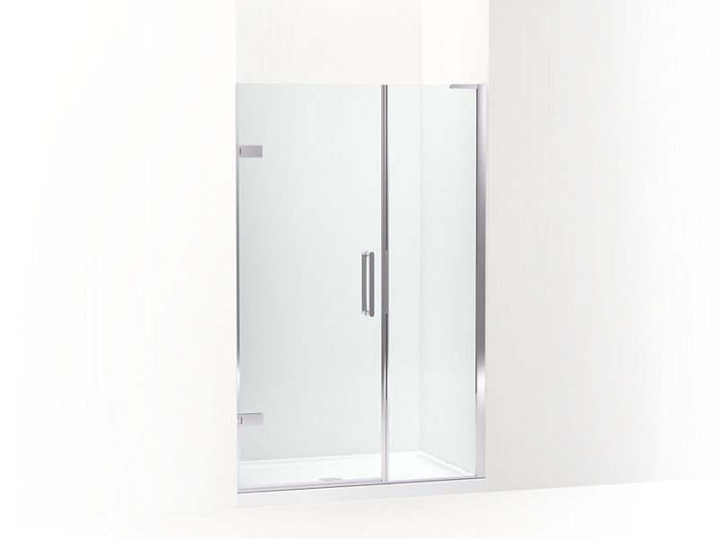 KOHLER 27606-10L-SHP Composed 46–46-3/4" W X 71-1/2" H Frameless Pivot Shower Door With 3/8" Crystal Clear Glass And Back-To-Back Vertical Door Pulls in Bright Polished Silver