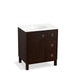 KOHLER K-99504-LGR-1WB Jacquard 30" bathroom vanity cabinet with furniture legs, 1 door and 3 drawers on right