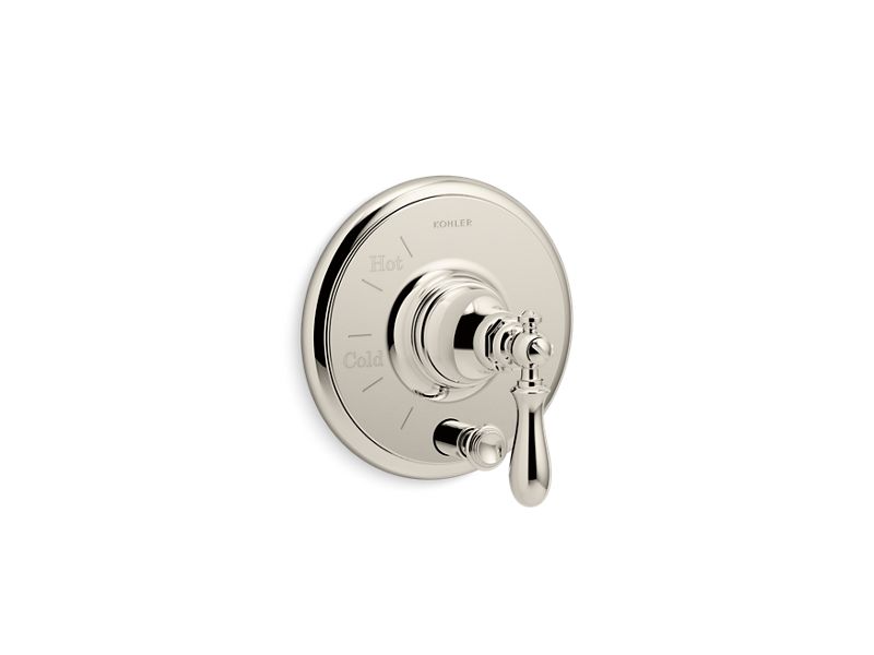 KOHLER K-T72768-9M Artifacts Rite-Temp pressure-balancing valve trim with push-button diverter and swing lever handle