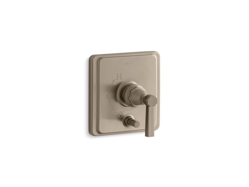 KOHLER T98757-4B-BV Pinstripe Rite-Temp(R) Pressure-Balancing Valve Trim With Diverter And Grooved Lever Handle, Valve Not Included in Vibrant Brushed Bronze