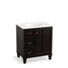 KOHLER K-99517-LGL-1WU Damask 30" bathroom vanity cabinet with furniture legs, 1 door and 3 drawers on left