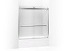KOHLER 706007-L-SHP Levity Sliding Bath Door, 62" H X 56-5/8 - 59-5/8" W, With 3/8" Thick Crystal Clear Glass And Square Towel Bar in Bright Polished Silver
