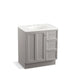 KOHLER K-99517-TKR-1WT Damask 30" bathroom vanity cabinet with toe kick, 1 door and 3 drawers on right