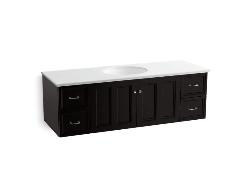 KOHLER K-99523-SD-1WU Damask 60" wall-hung bathroom vanity cabinet with 2 doors and 4 drawers, split top drawer