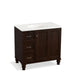 KOHLER K-99520-LGL-1WB Damask 36" bathroom vanity cabinet with furniture legs, 1 door and 3 drawers on left