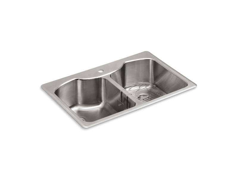 KOHLER 3842-1-NA Octave 33" X 22" X 9-5/16" Top-Mount/Undermount Double-Equal Stainless Steel Kitchen Sink With Single Faucet Hole