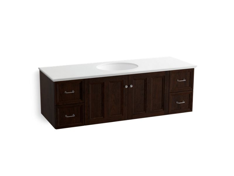 KOHLER K-99523-1WB Damask 60" wall-hung bathroom vanity cabinet with 2 doors and 4 drawers