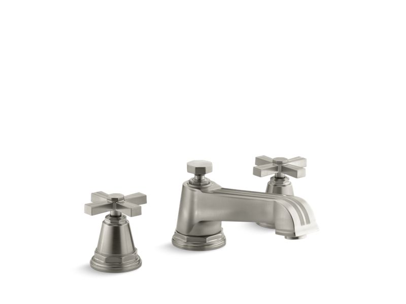 KOHLER T13140-3B-BN Pinstripe Deck-Mount Bath Faucet Trim For High-Flow Valve With Cross Handles, Valve Not Included in Vibrant Brushed Nickel