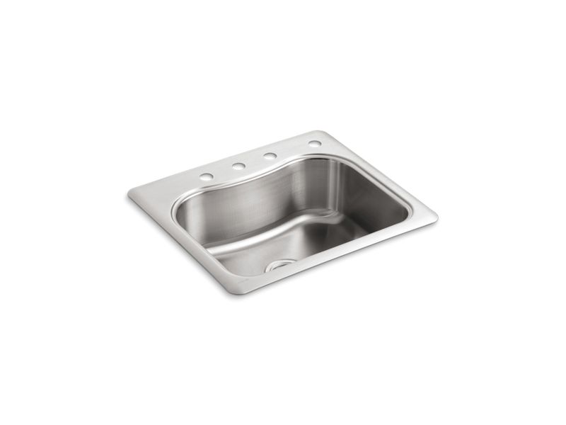 KOHLER K-3362-4 Staccato 25" x 22" x 8-5/16" top-mount single-bowl kitchen sink with 4 faucet holes