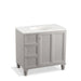 KOHLER K-99520-LGL-1WT Damask 36" bathroom vanity cabinet with furniture legs, 1 door and 3 drawers on left