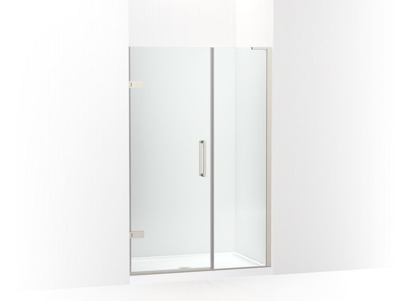 KOHLER 27604-10L-BNK Composed 45-1/4"–46" W X 71-1/2" H Frameless Pivot Shower Door With 3/8" Crystal Clear Glass And Back-To-Back Vertical Door Pulls in Anodized Brushed Nickel