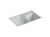 KOHLER K-6411-2 Indio 33" x 21-1/8" x 9-3/4" Smart Divide undermount large/small double-bowl workstation kitchen sink...