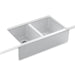 KOHLER 6534-4U-0 Hawthorne 33" X 22-1/8" X 8-5/8" Undermount Double-Equal Farmhouse Kitchen Sink With 4 Oversize Faucet Holes in White